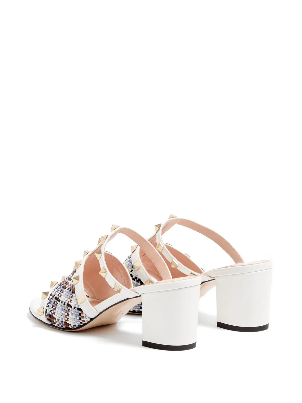 Valentino Garavani 60 mm Rockstud sandalen van geweven stof Wit