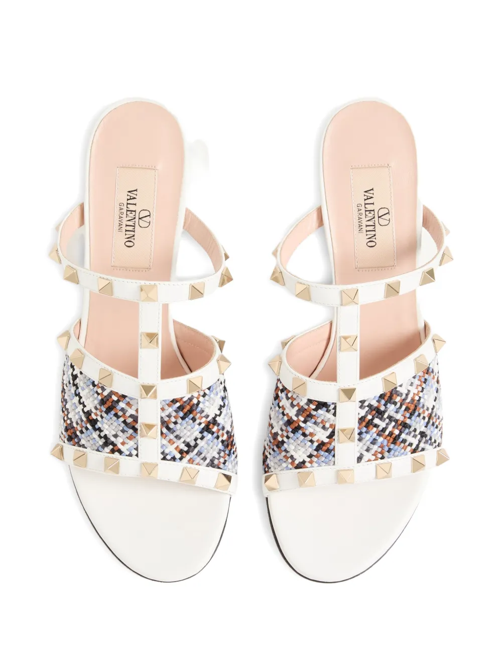Valentino Garavani 60 mm Rockstud sandalen van geweven stof Wit