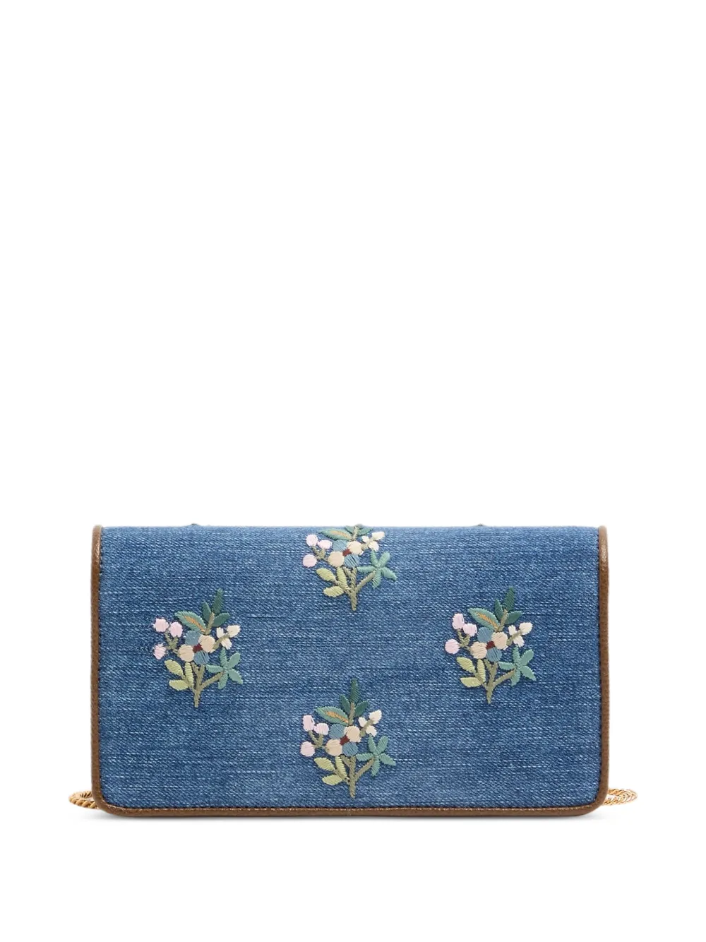 Valentino Garavani VLogo Signature kleine denim schoudertas met geborduurde bloemen Blauw