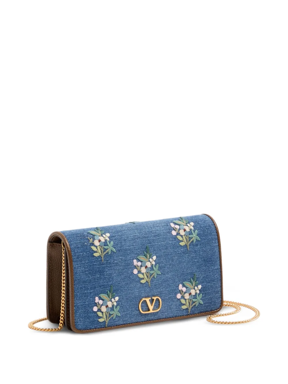 Valentino Garavani VLogo Signature kleine denim schoudertas met geborduurde bloemen Blauw