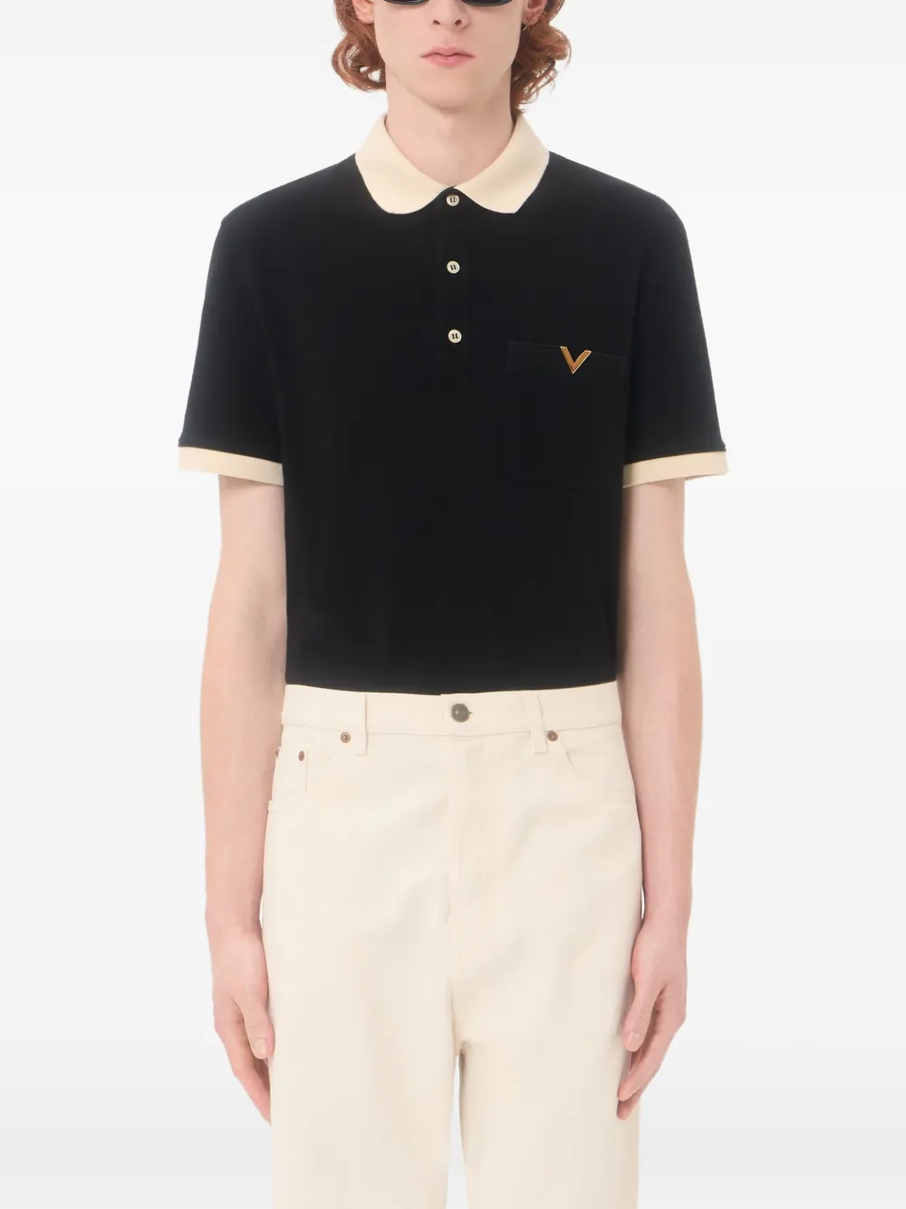 Valentino Garavani Vgold katoenen poloshirt Zwart