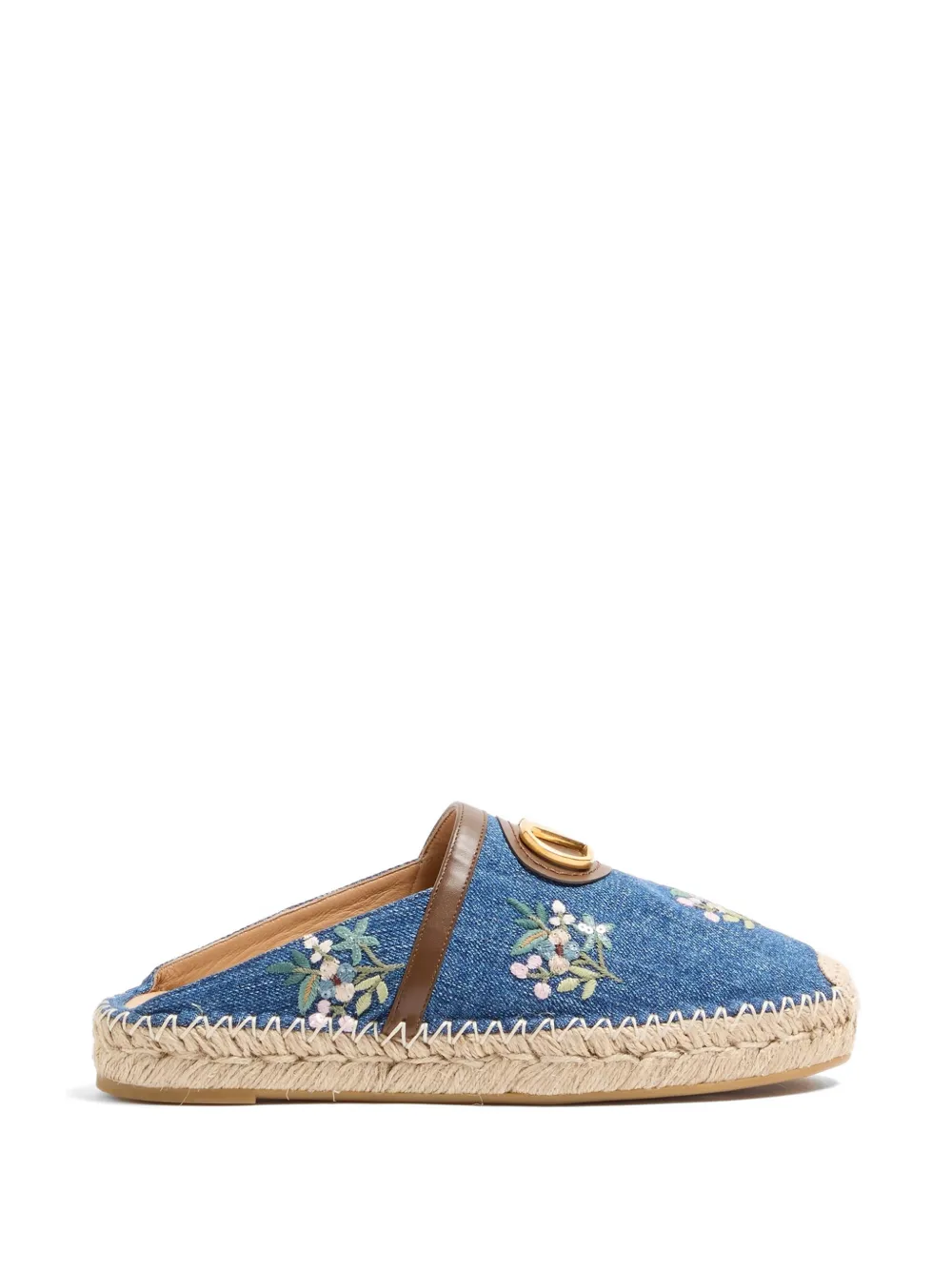Valentino Garavani 25 mm VLogo Signature denim muiltjes met geborduurde bloemen Blauw