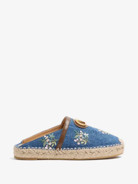 Valentino Garavani VLogo signature mules in denim with floral embroidery 25mm