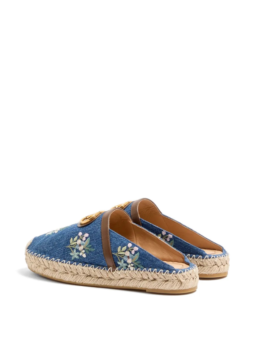 Valentino Garavani 25 mm VLogo Signature denim muiltjes met geborduurde bloemen Blauw