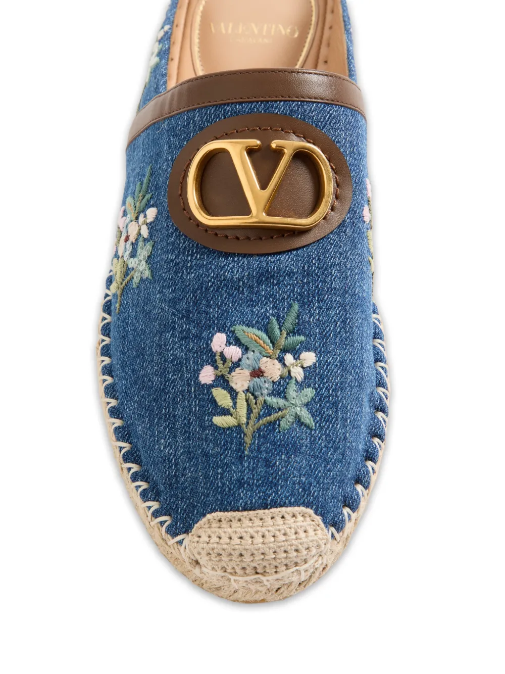 Valentino Garavani 25 mm VLogo Signature denim muiltjes met geborduurde bloemen Blauw