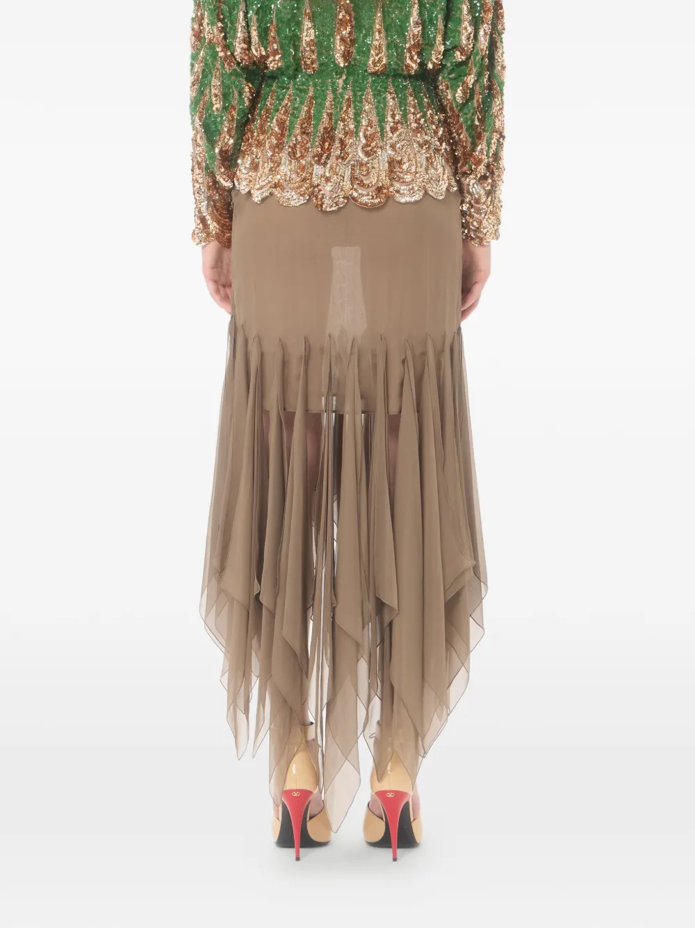 Valentino Garavani Asymmetrische chiffon midi-rok Groen