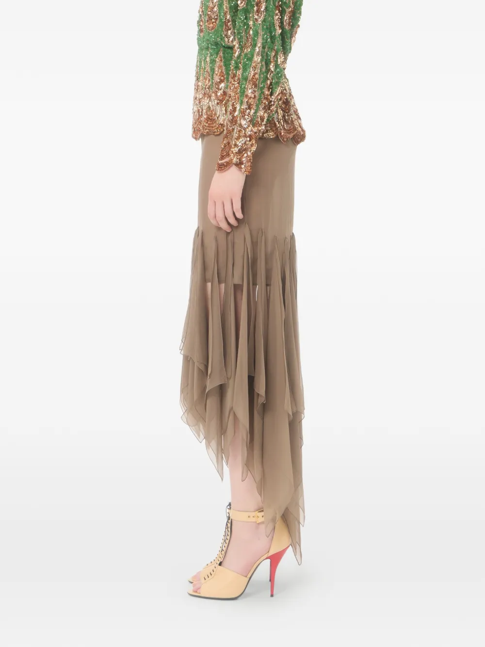 Valentino Garavani Asymmetrische chiffon midi-rok Groen