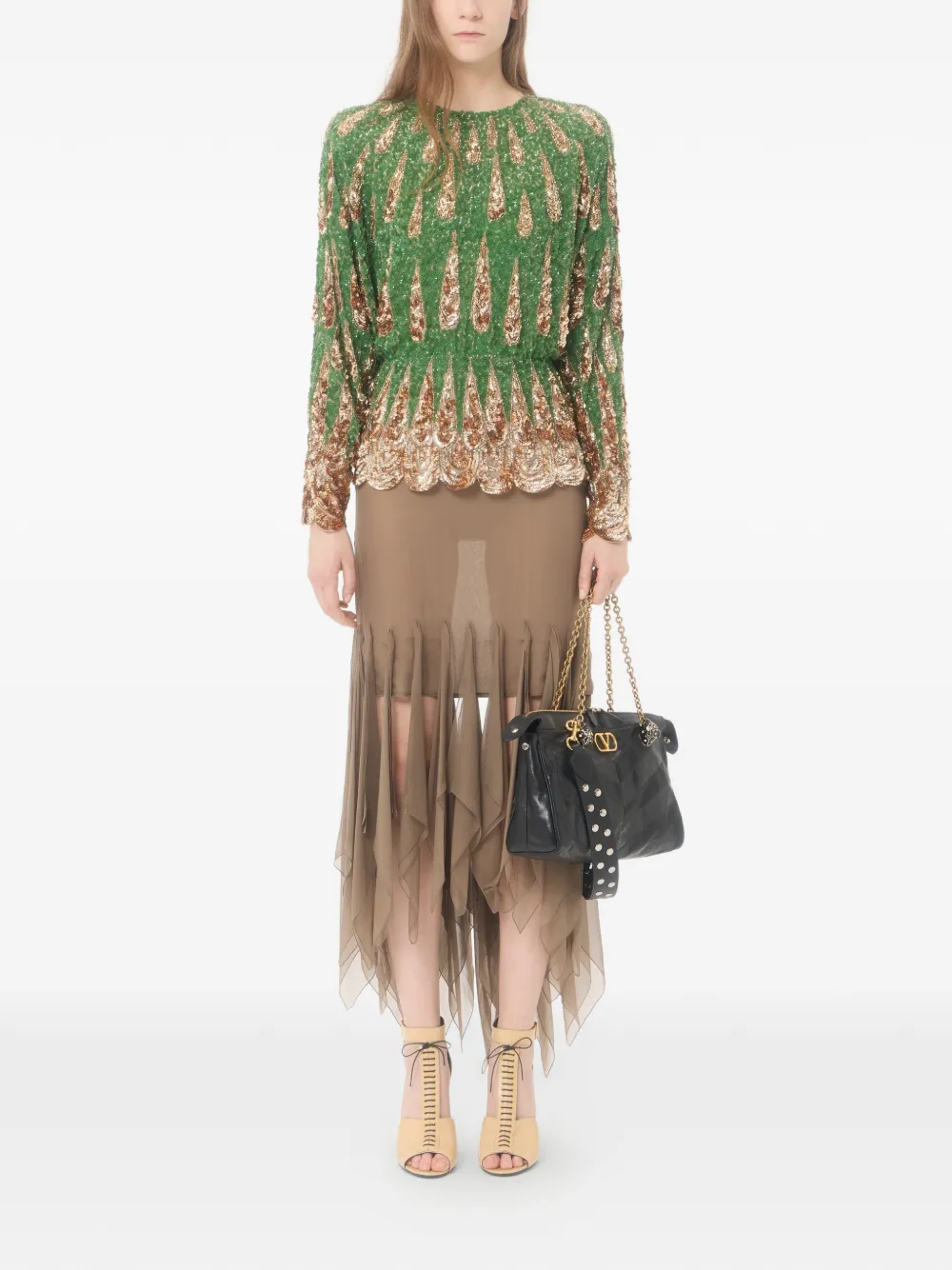  Valentino Garavani Asymmetrical Chiffon Skirt - Green 