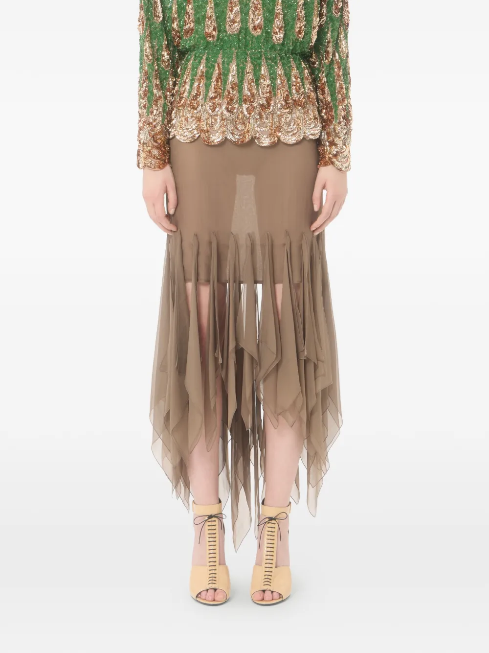  Valentino Garavani Asymmetrical Chiffon Skirt - Green 