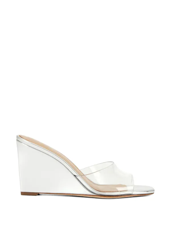 Veronica Beard Square Toe Wedge Sandals in Silver