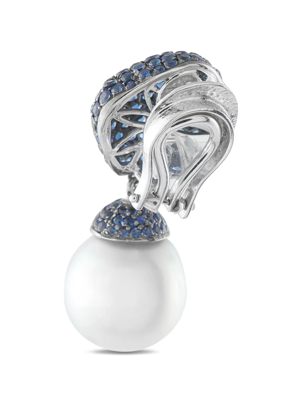 White-Gold Sapphire And Pearl Earrings