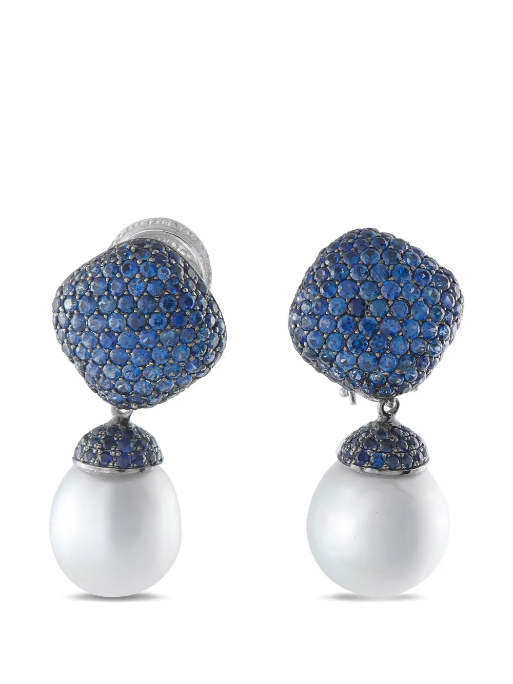 White-Gold Sapphire And Pearl Earrings