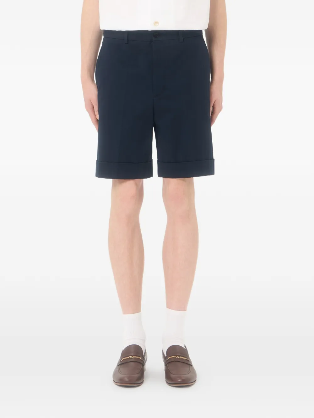 Valentino Garavani Katoenen gabardine bermuda shorts met omslag en VLogo borduurwerk Blauw