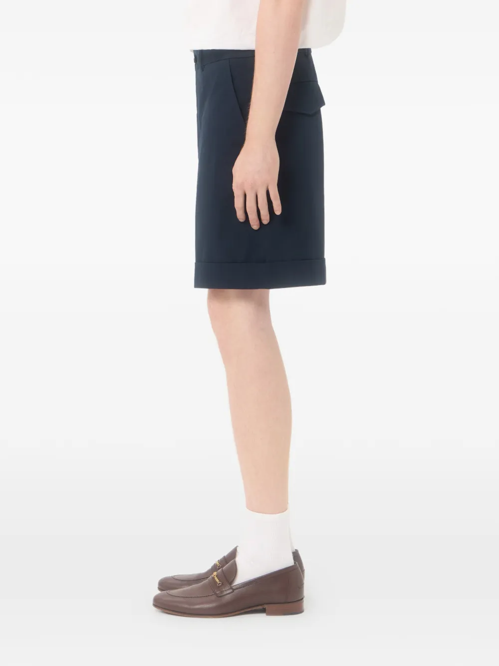 Valentino Garavani Katoenen gabardine bermuda shorts met omslag en VLogo borduurwerk Blauw