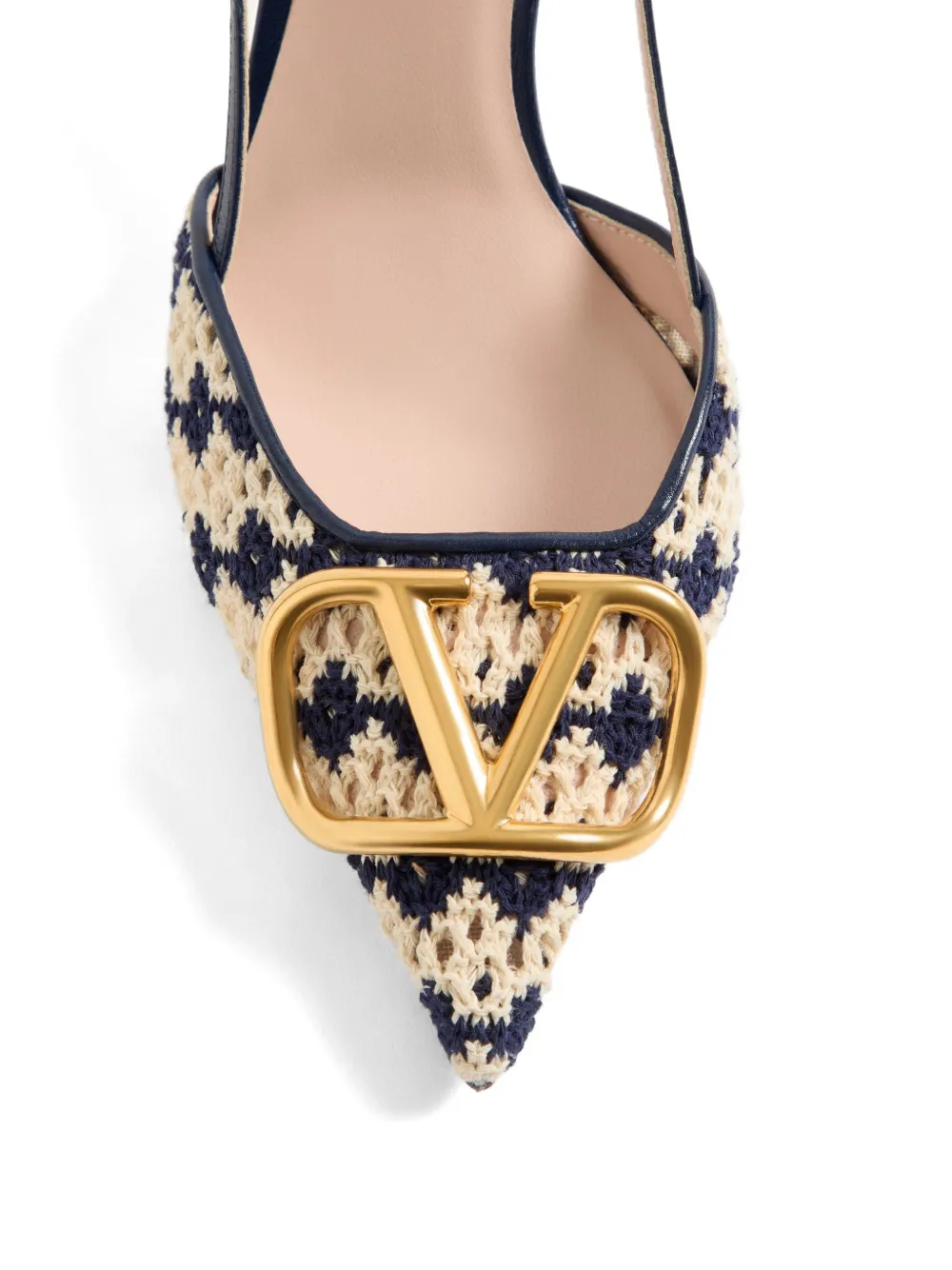 Valentino Garavani VLogo Signature slingback pumps van gehaakte stof Blauw