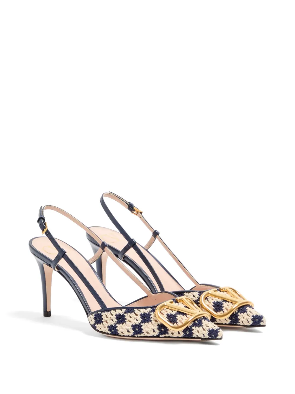 Valentino Garavani VLogo Signature slingback pumps van gehaakte stof Blauw