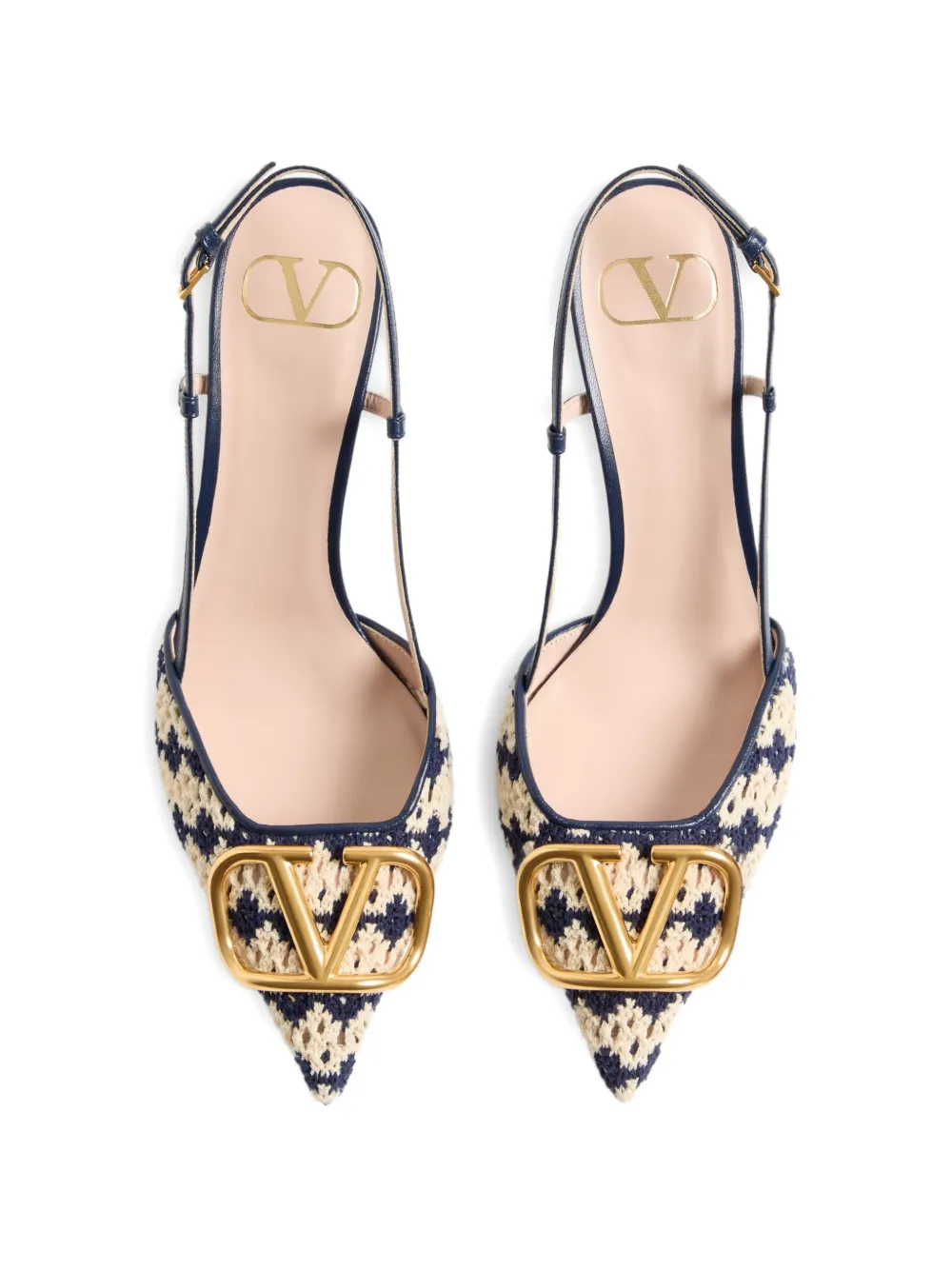 Valentino Garavani VLogo Signature slingback pumps van gehaakte stof Blauw