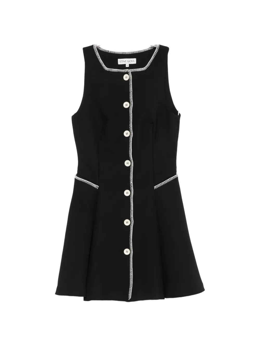 Stine Goya whipstitch-trim button-up mini dress - Nero