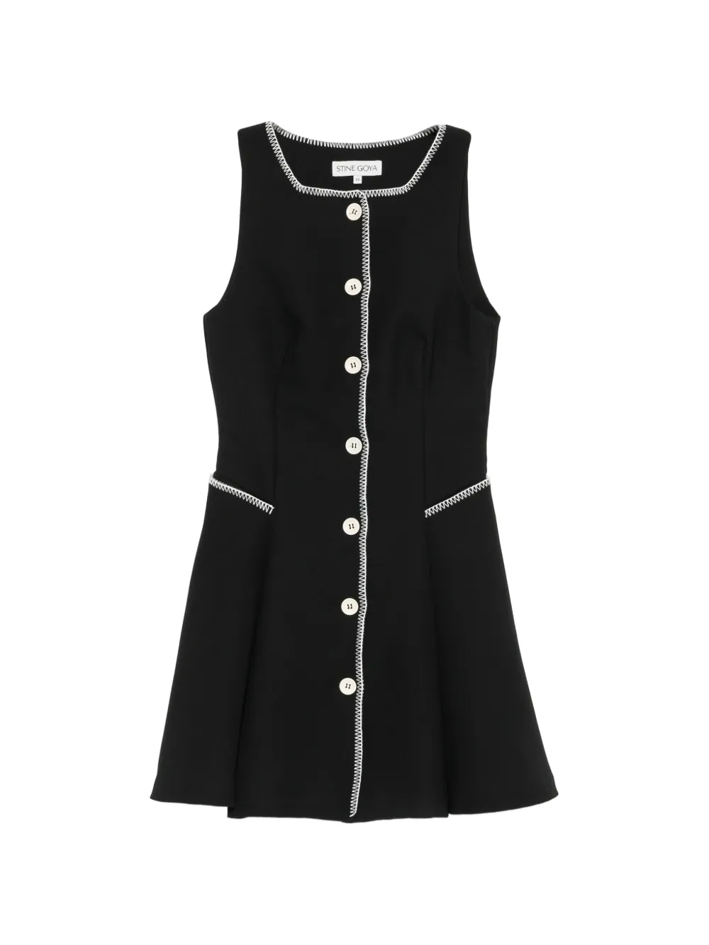 Stine Goya whipstitch-trim button-up mini dress - Nero