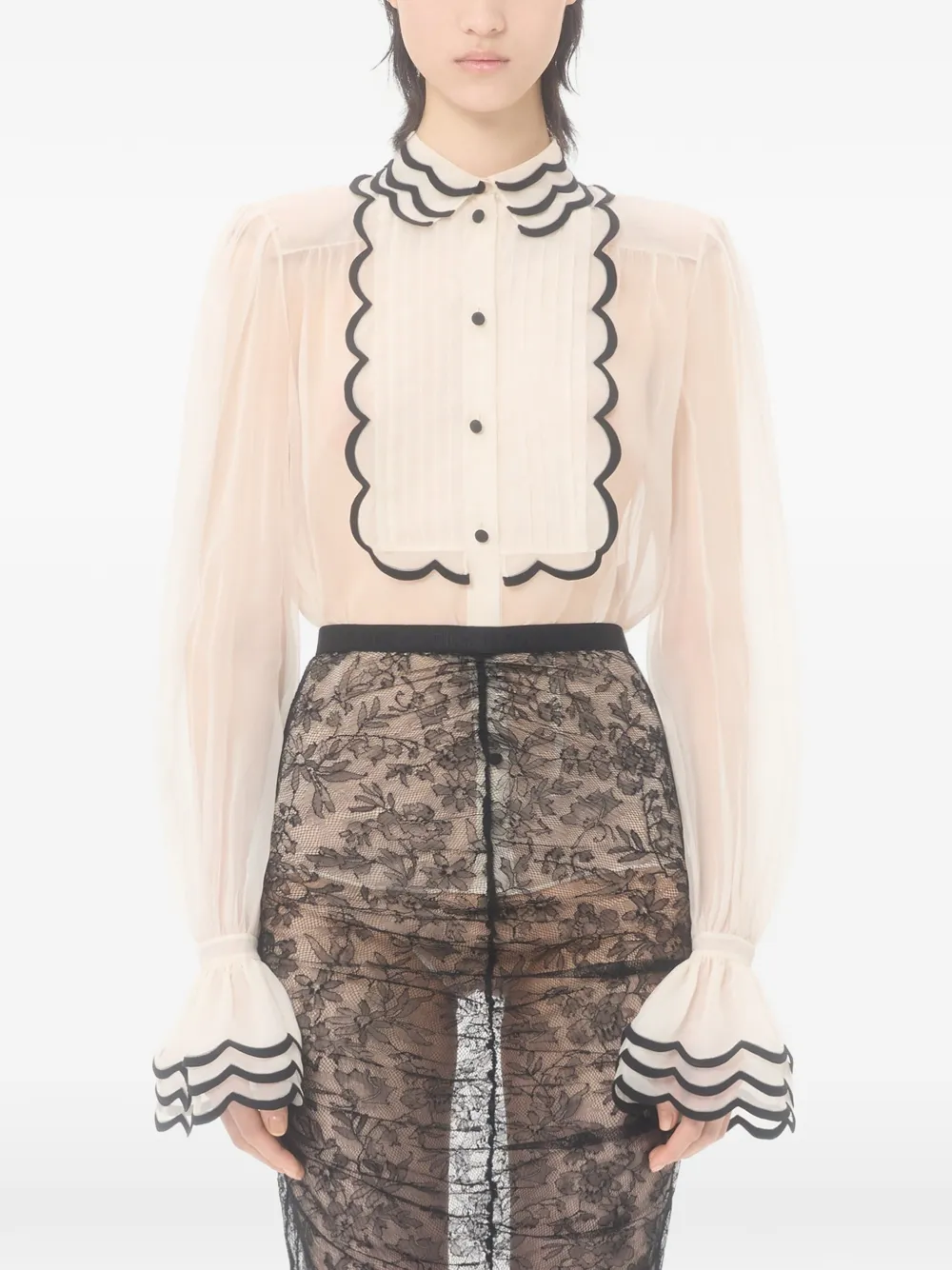 Valentino Garavani Organza blouse met borduurwerk Beige