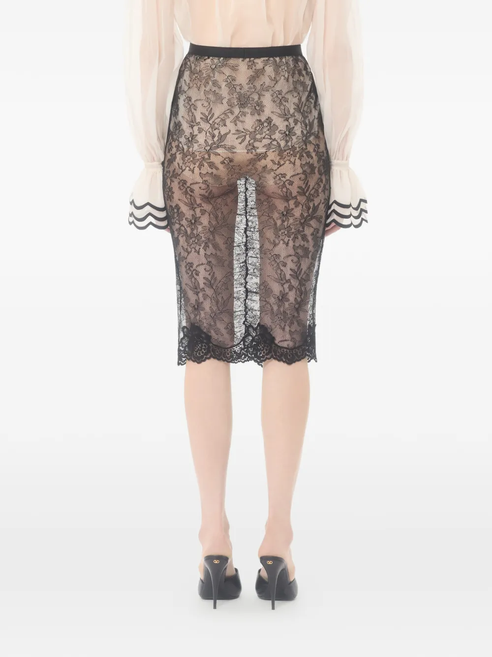Valentino Garavani Midi-rok van stretch kant Zwart