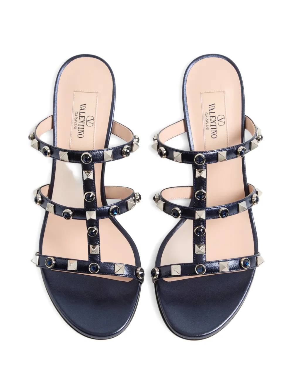 Valentino Garavani Rockstud sandalen van gelamineerde nappa met cabochon Blauw