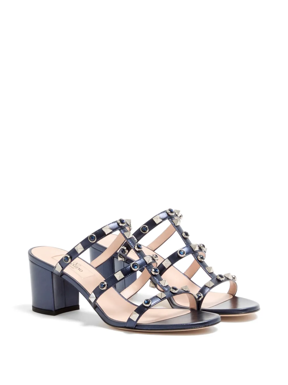 Valentino Garavani Rockstud sandalen van gelamineerde nappa met cabochon Blauw
