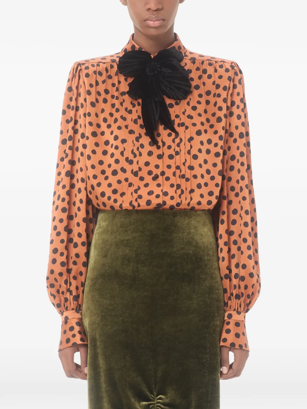 Valentino Garavani Crêpe satijnen blouse met Plus de Pois Dalmata-print Oranje