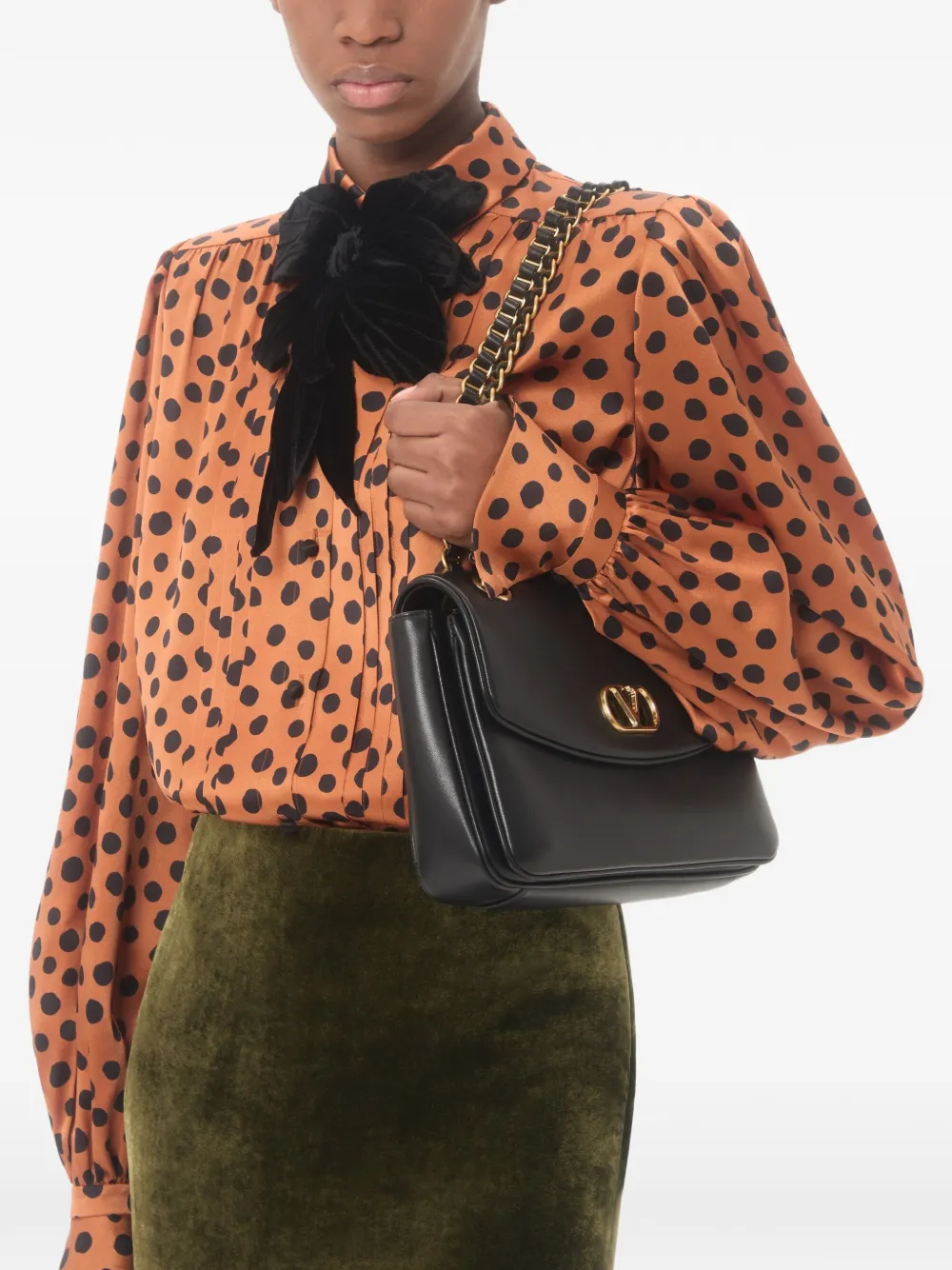 Valentino Garavani Crêpe satijnen blouse met Plus de Pois Dalmata-print Oranje