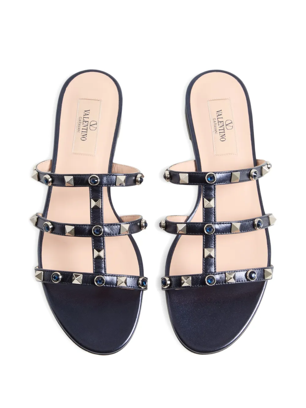 Valentino Garavani Rockstud sandalen van gelamineerde nappa met cabochon Blauw
