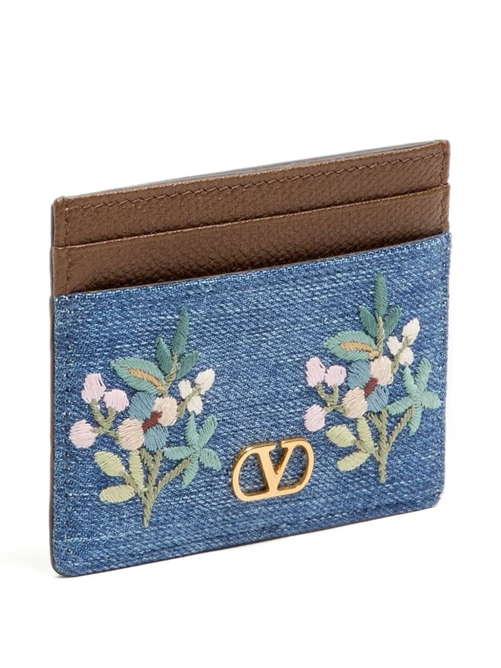 Valentino Garavani VLogo Signature pasjeshouder van denim met geborduurde bloemen Bruin