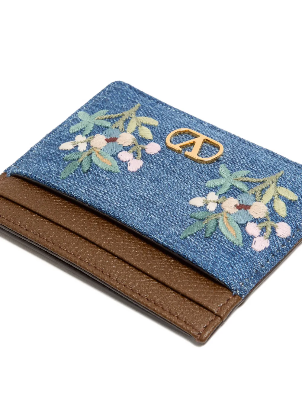 Valentino Garavani VLogo Signature pasjeshouder van denim met geborduurde bloemen Bruin