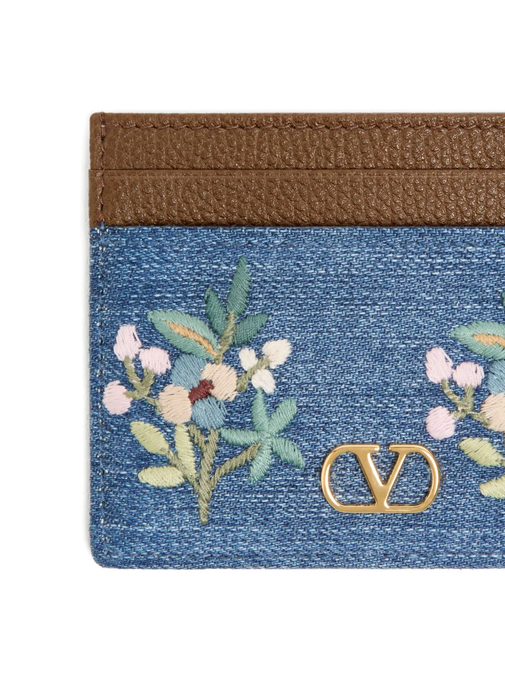 Valentino Garavani VLogo Signature pasjeshouder van denim met geborduurde bloemen Bruin
