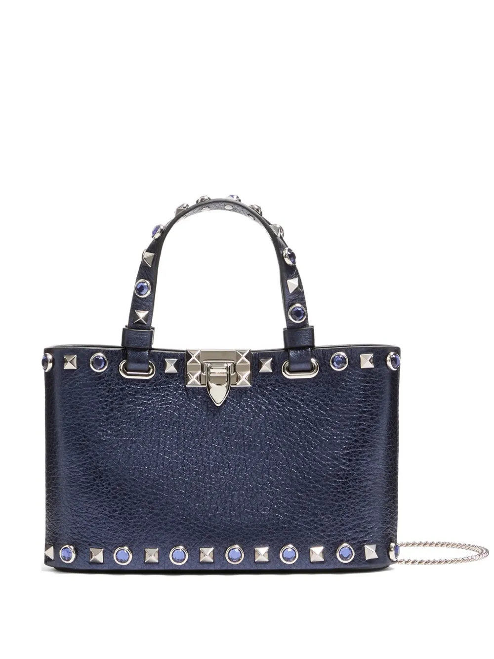 Valentino Garavani Rockstud mini shopping bag in laminated calfskin - Blue