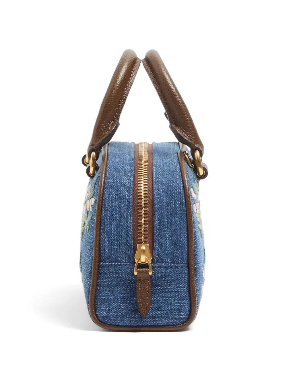 Valentino Garavani VLogo Signature kleine tas met handgreep in denim met geborduurde bloemen Blauw