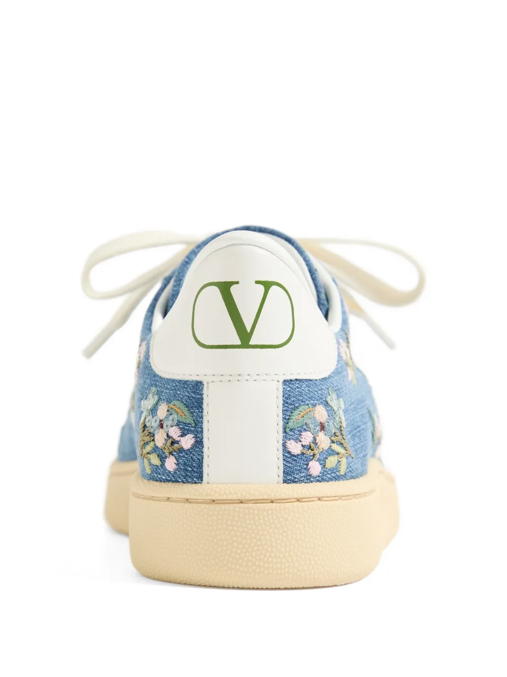 Valentino Garavani Royco denim trainer with floral embroidery Blauw