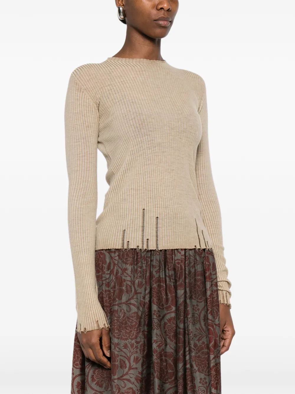 Ribbed Frayed Blouse