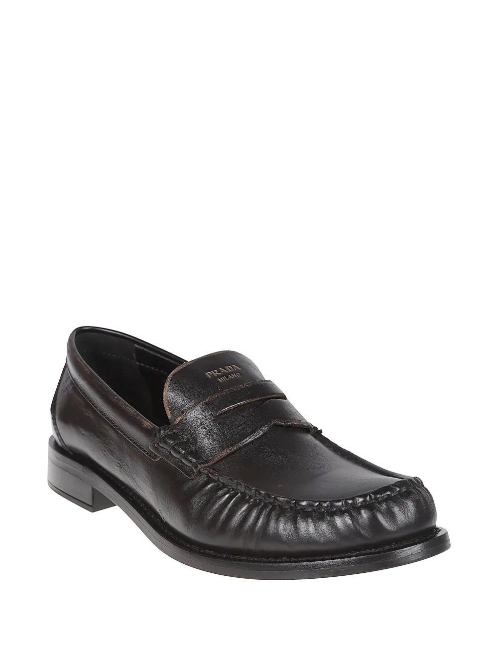 Prada Leren loafers met stiksels Bruin