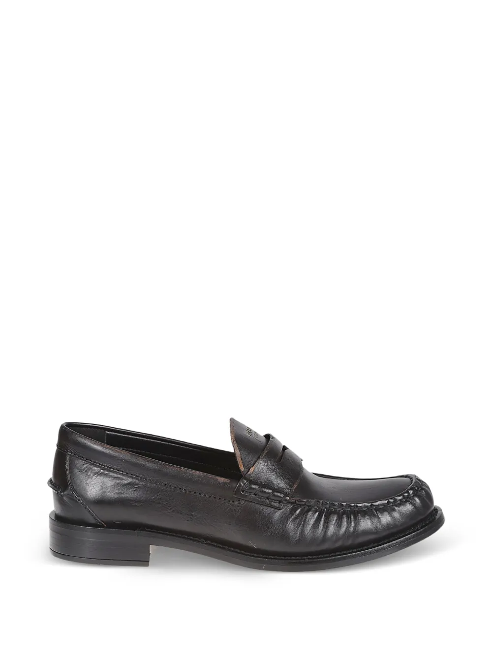 Prada slip-on topstitching leather loafers - Marrone