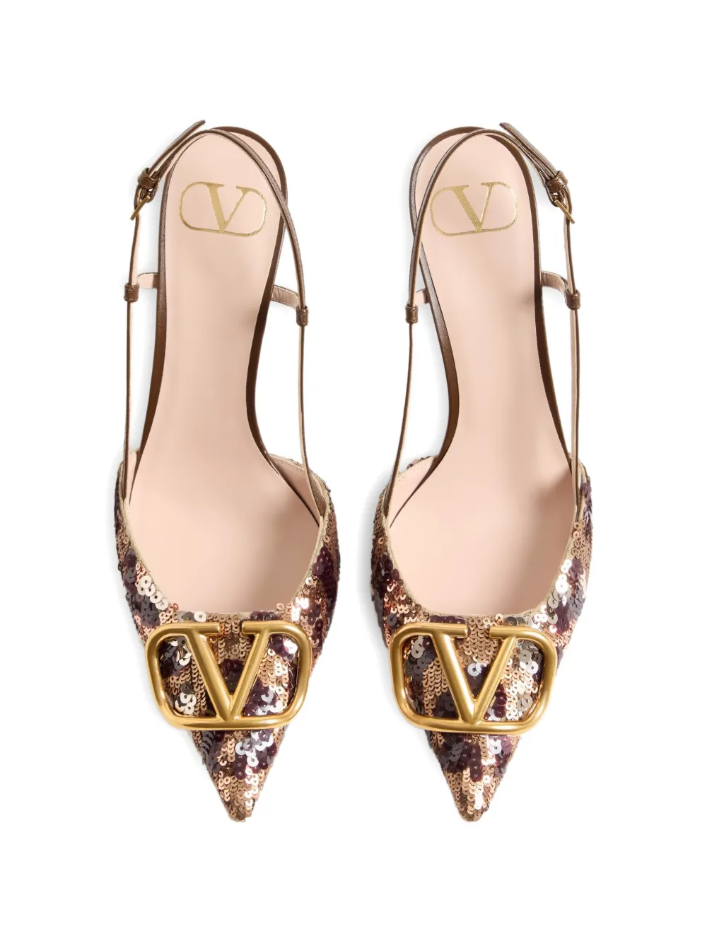 Valentino Garavani VLogo Signature slingback pumps met animalier-borduurwerk Bruin