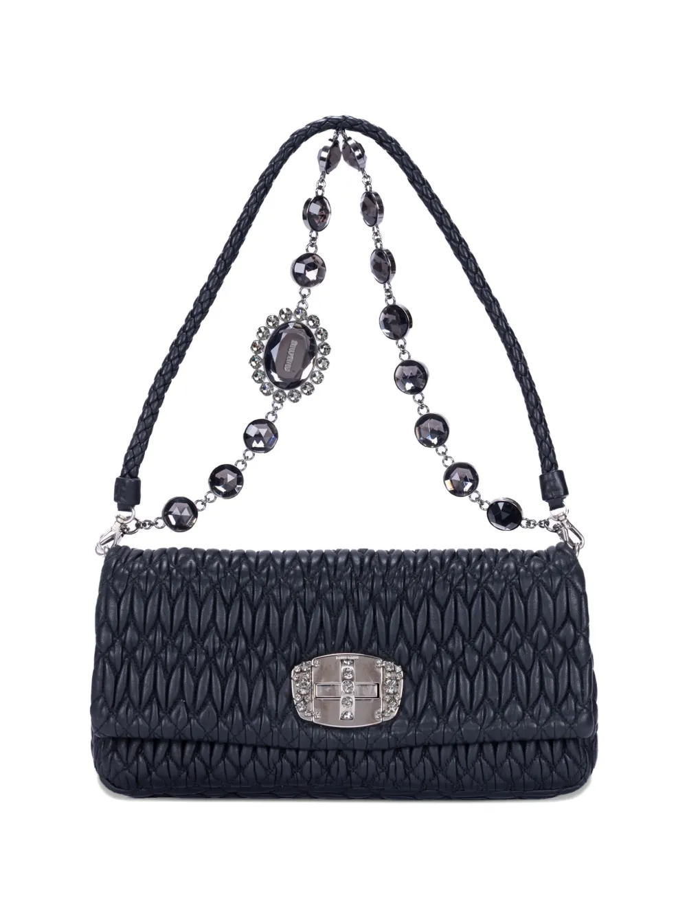 Miu Miu Pre-Owned Iconic Crystal Cloqué Matelassé shoulder bag - Nero