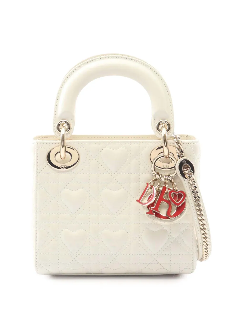 Christian Dior Pre-Owned 2021 Mini Lambskin Cannage Heart Lady Dior handbag - Bianco