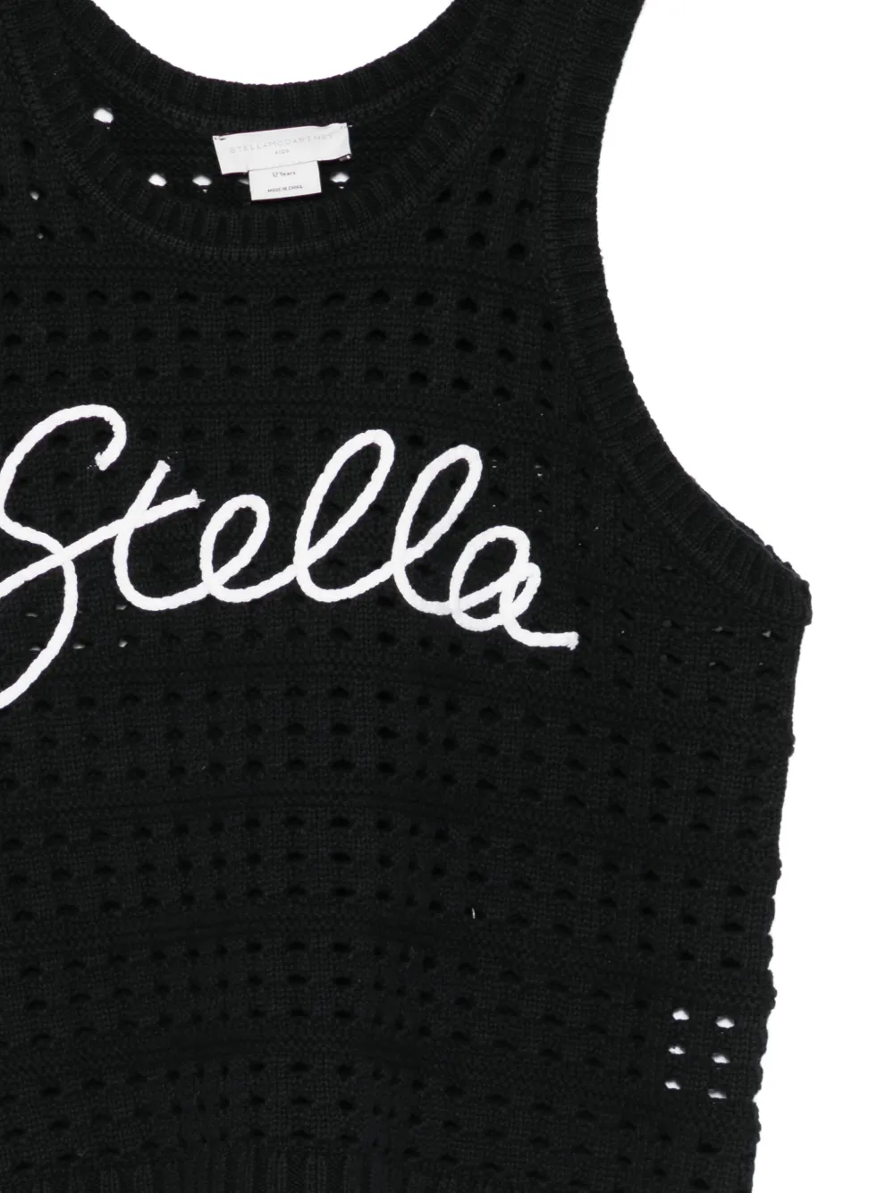 Stella McCartney Kids Opengewerkte top met geborduurd logo Zwart