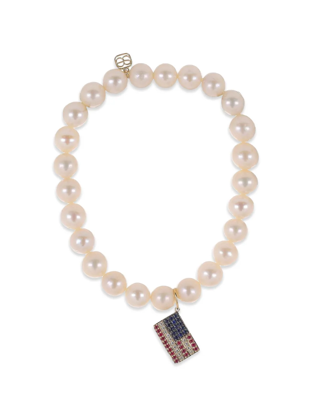 Sydney Evan freshwater pearl flag charm bracelet - Gold