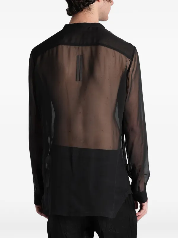 Rick Owens Larry Fogpocket sheer-finish V-neck Silk Shirt | Black