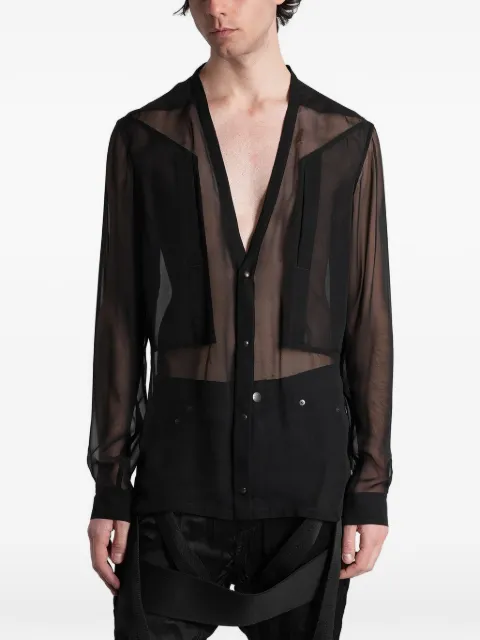 Rick Owens Larry Fogpocket sheer-finish V-neck silk shirt