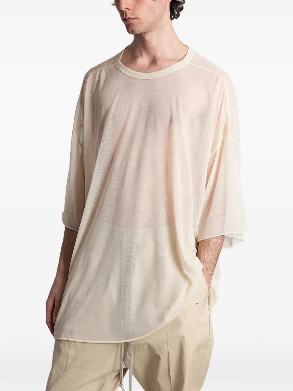 Rick Owens Tommy doorzichtig oversized T-shirt Beige