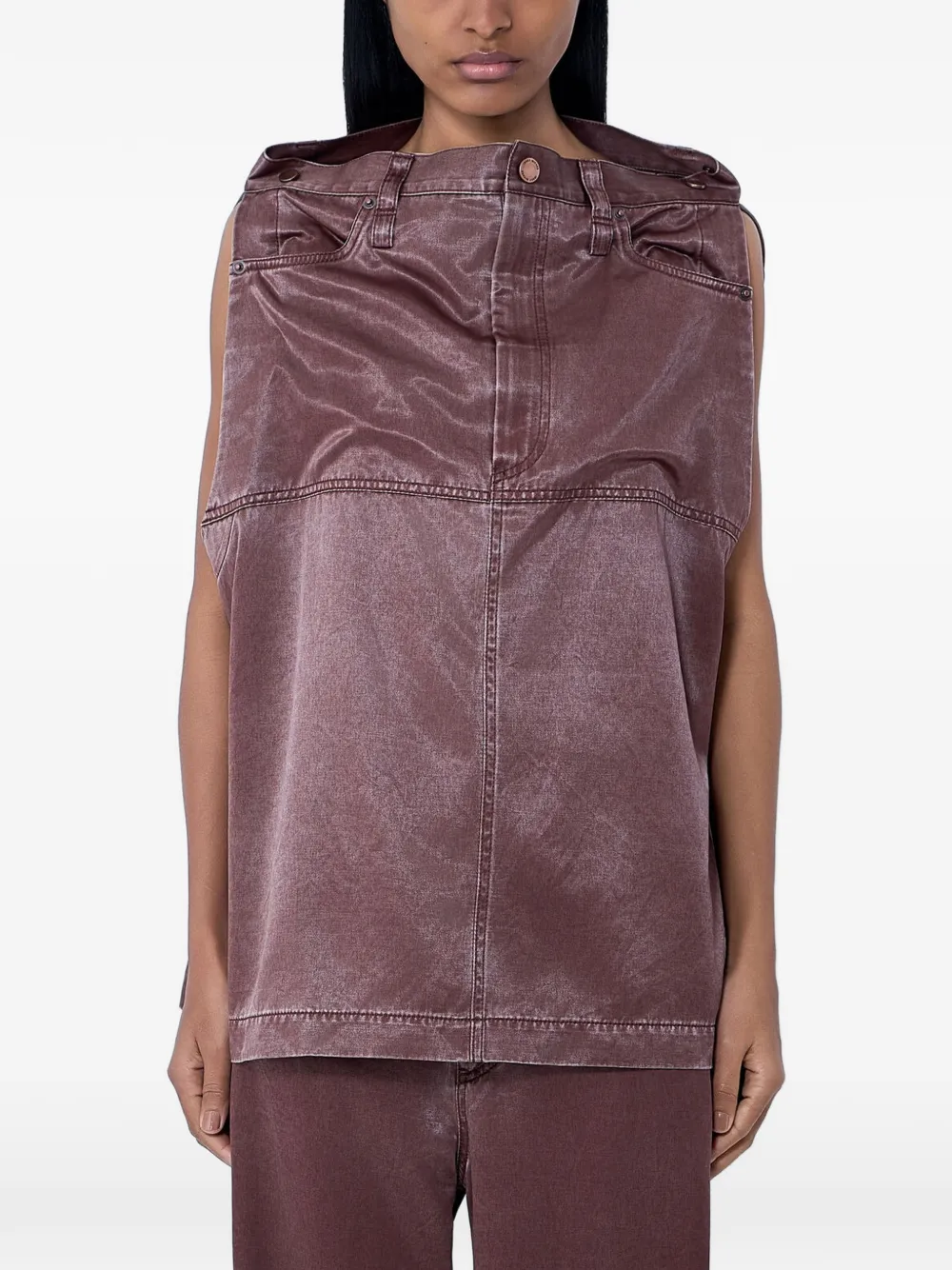Issey Miyake structured sleeveless top - Marrone