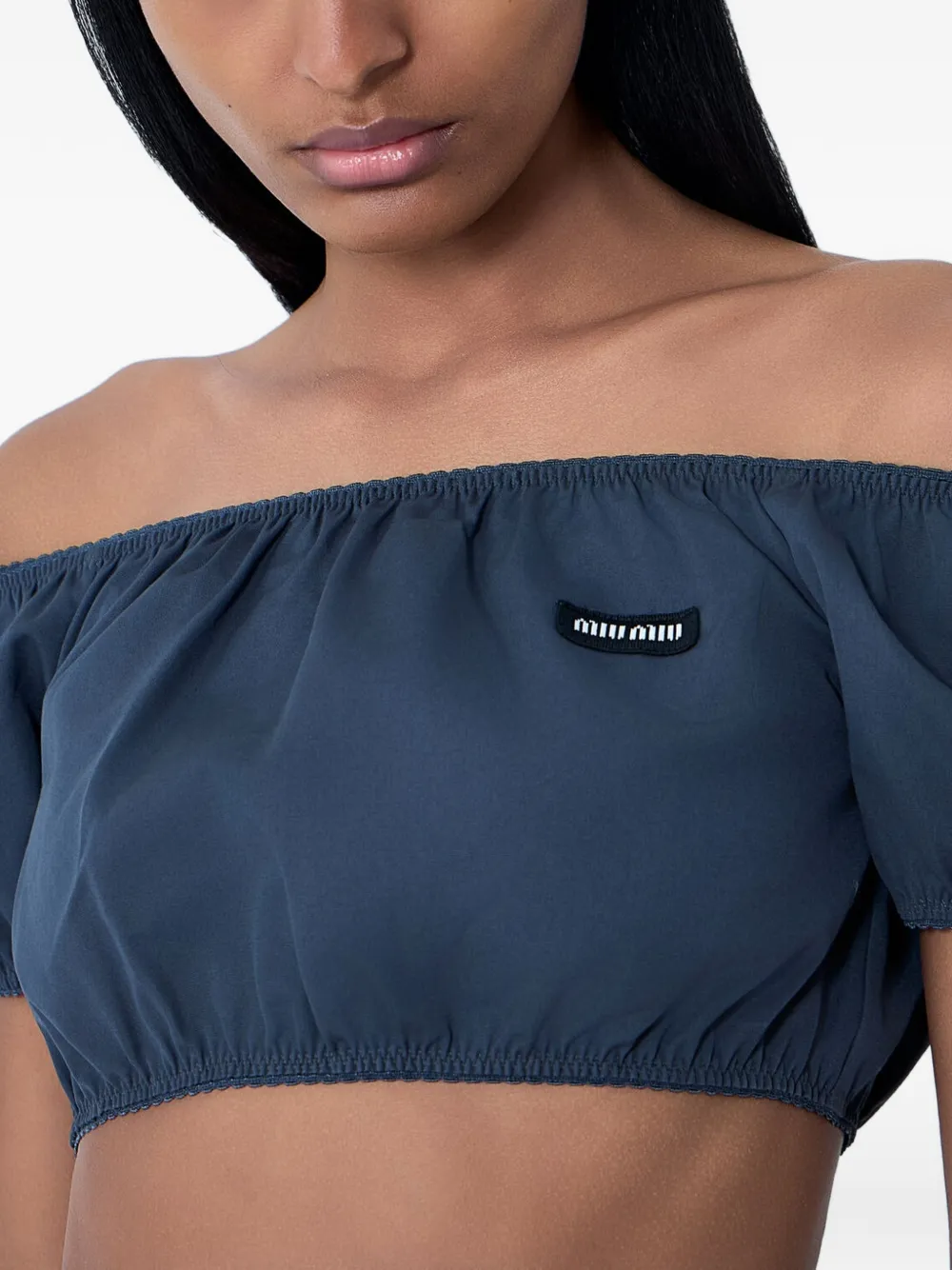 Miu Gesmockte off-shoulder top Blauw