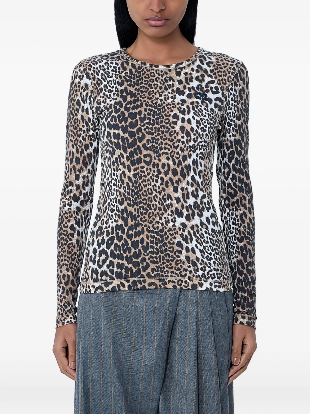 GANNI leopard-print long-sleeve top - Toni neutri